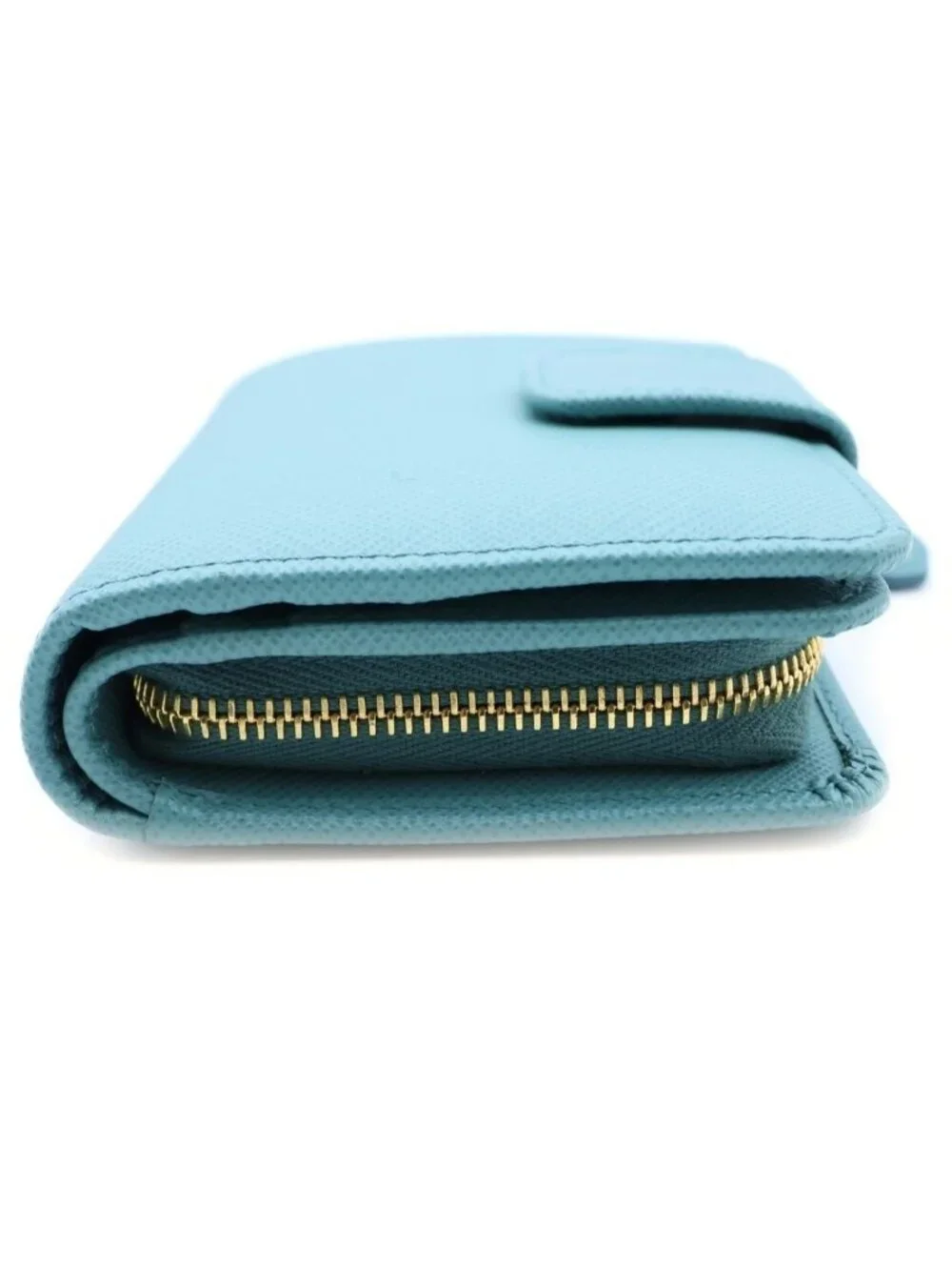 Prada Saffiano Compact Wallet Mini Mint Green Leather Gold